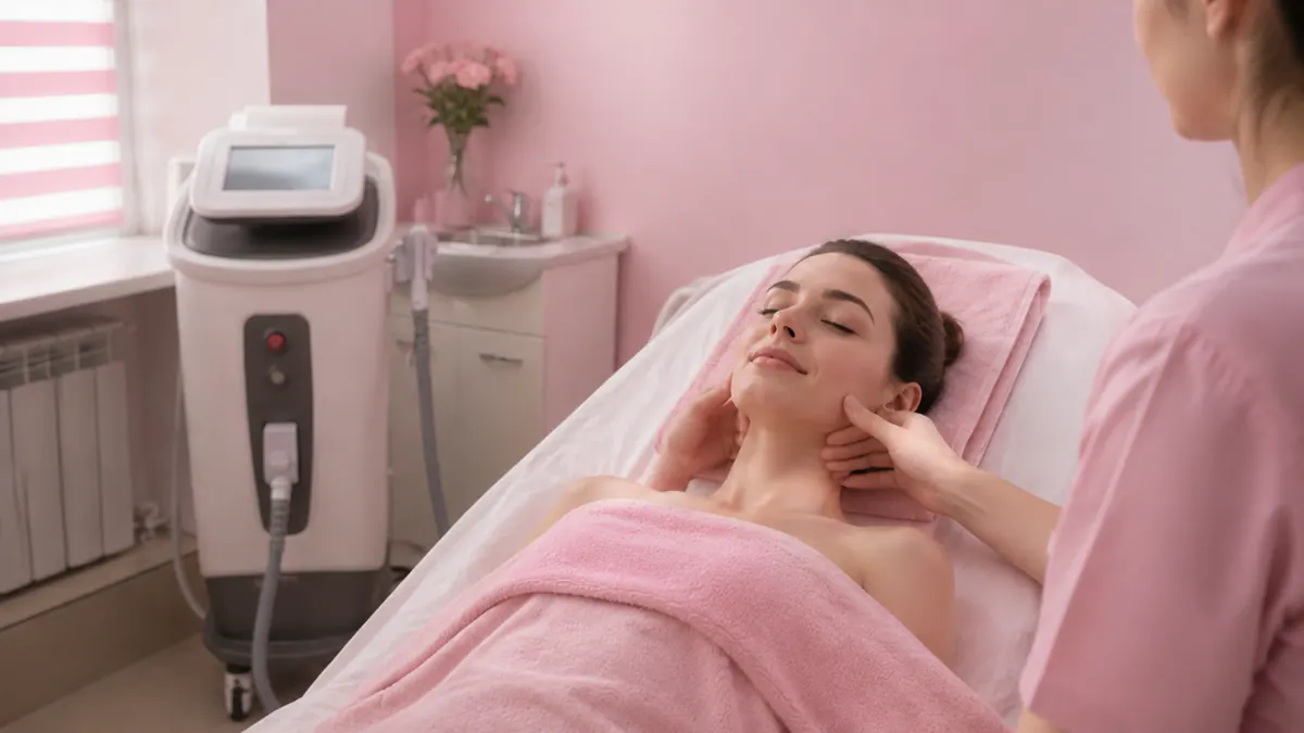 Кушетка с пудрово-розовым покрывалом в студии Emotion Lab